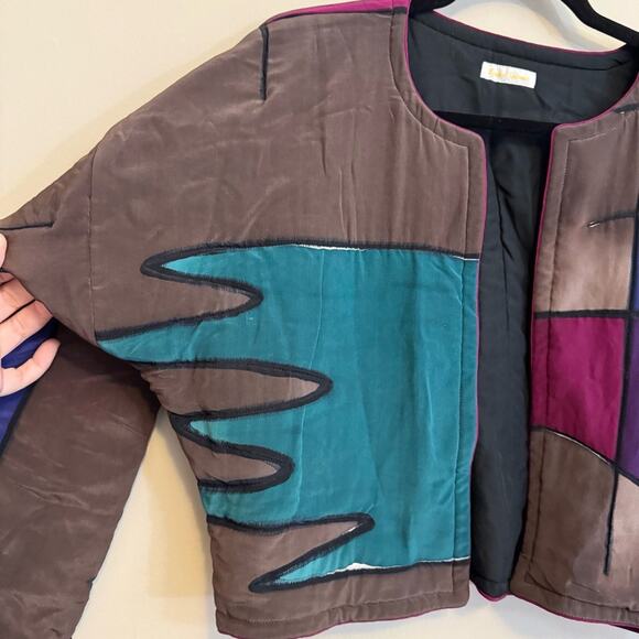 Vintage Laura Salome Patchwork Blazer Jacket Brown Medium - Picture 4 of 7